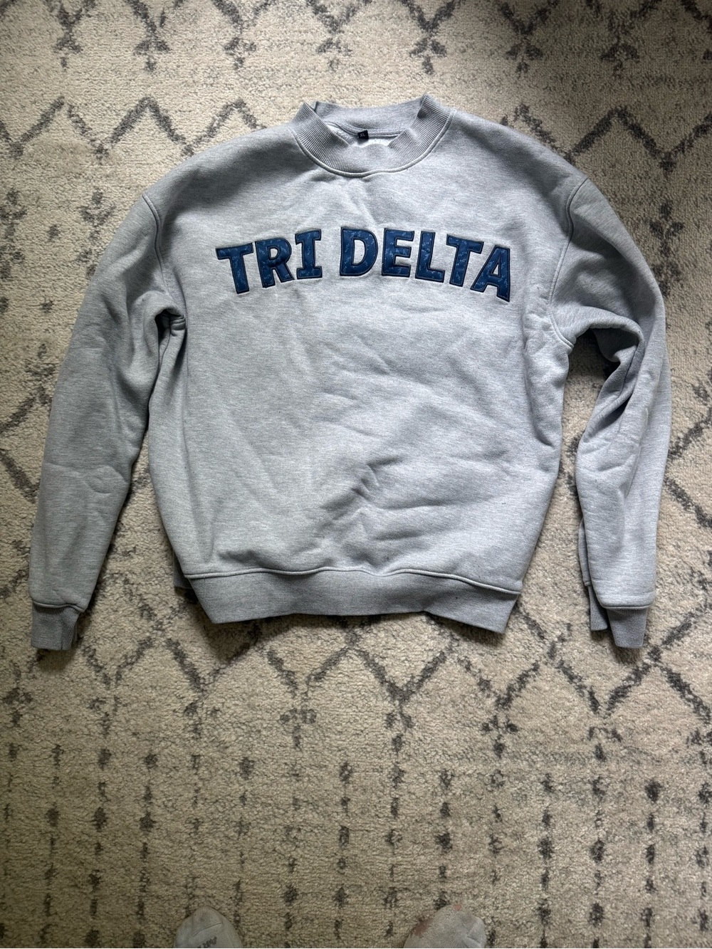 Tri Delta Grey Mockneck Sweatshirt with Blue Lettering